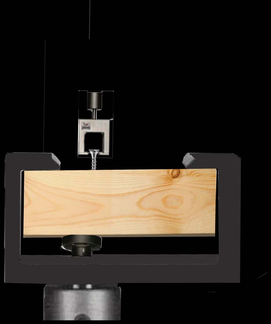 Nail and screw withdrawal fixture clamping a timber specimen