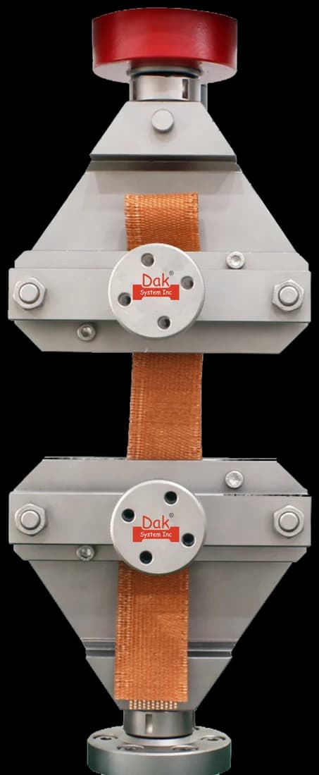 100 mm wide vice action grips holding a woven belt specimen